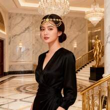 Bohemian Style Floral Crystal Pendant Coin Chain Multi-Layer Headpiece, Suitable For Weddings, Parties, Holidays, Gift For Friends And Girlfriends - Gold LNT0015-1 - View 5