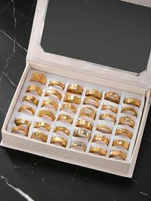 3/6/9/12/20pcs Fashionable Stainless Steel Men's Ring Set, Includes Cross, Matte, Roman Numeral, Snake Skin Elements, Suitable For Men's Daily Wear, Festivals, Dates, Engagements, Weddings, Gifts - Gold - View 3