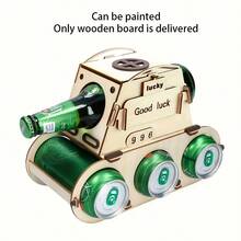 Wooden Barrel-Shaped Wine Rack With Lucky Auspicious Inscription - Gold And Green Desktop Decor, Suitable For Home Bar, Kitchen, Christmas Party - Can Be Self-Painted As Holiday Gifts, Space-Saving Beverage Rack, Creative Design, Exquisite Craftsmanship - White - View 1