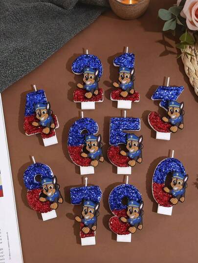 Velas decorativas con números del 0 al 9 con temática de Paw Patrol, recuerdos de fiesta, decoración de fiesta de cumpleaños, velas de aniversario, decoraciones de velas
