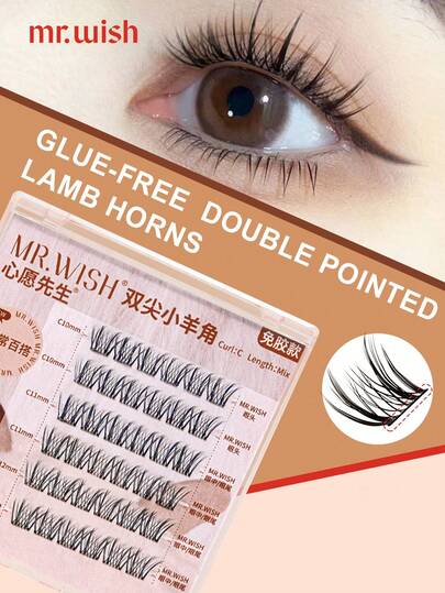  36片装免胶动物系列 - 双尖迷你羊角造型日常卡通假睫毛，MR.WISH 假睫毛