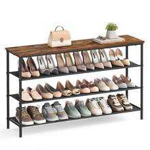 zxxVASAGLE Estante Zapatero de 4 Nive Estante para Zapatos 120 x 30 x 71  M de Ml Tela de Poliester Marron Rustico y Negro MLBS135B01estantería - 4 niveles 118 x 472 x 28 pulgadas - Ver 8