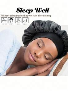 1pcs Silk Sleep Bonnet Set - Satin Hair Wrap For Curly/Natural Hair With Soft Elastic Band (Black & Gold), Gentle Night Cap For Hair Protection & Frizz Control - 彩色 - 查看 6