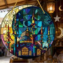 1pc, Acrylic Suncatcher - Moon And Buildings Decorative Plaque For Exquisite Housewarming, Perfect For Eid And Ramadan Decoration - Glass Decor, Window Ornament, Light Catcher, Yard And Garden Decoration, Acrylic Wall Hanging Sign (15cm*15cm/5.9in*5.9in) - Multicolor - View 6