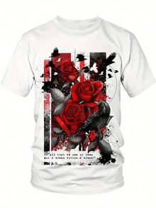 Men  Size  Men Valentine's Day-Shirt 3D Crow Graphic Print Lightweight Knit Fabric Loose Fit Casual Tee Casual Attire Occasions Valentine's Day Outfit Bold Graphic Shirt Comfortable Fabric Durable Casualwear  Men Size L-3XL - 黑色 - 查看 1