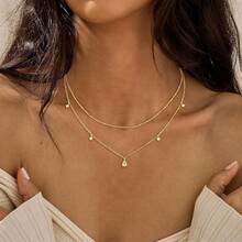 1pc Fashionable Bohemian Double Layer Long Faux Pearl Necklace, Simple & Elegant Sweater Chain,Wedding Necklace For Girl/Women,Mother's Day,Valentine's Day - 均碼金色 - 查看 1