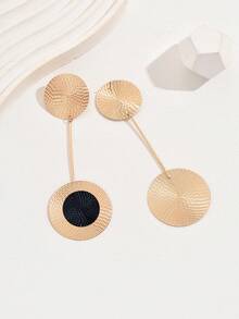 1对极简主义中东风时尚耳环，前卫金属几何圆盘吊坠耳环，百搭日常佩戴饰品 - Golden - 查看 4