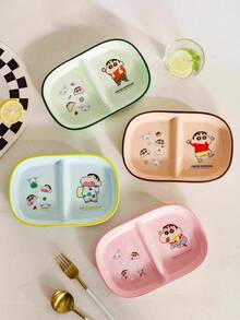 CRAYON SHINCHAN Crayon Shin-Chan Creative Divided Plate, Breakfast Plate, Separates Fruit, Salad, Noodles, Heat-Resistant Tray, Household Kitchen Utensils, Valentine's Day, Birthday Gift - Multicolor - View 2