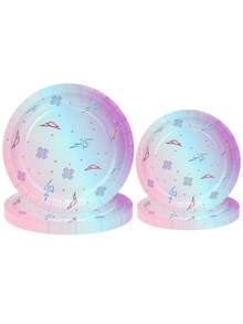 10pcs/30pcs/50pcs Kpop Themed Plates Pink Blue Purple Gradient With Lightning Bolt & Kpop Logo Dinner Dessert Plates Suitable For Kpop Birthday Party Fan Meeting Decorations Paper Plates For K-Pop Music Singer Party Supplies - Multicolor - View 3