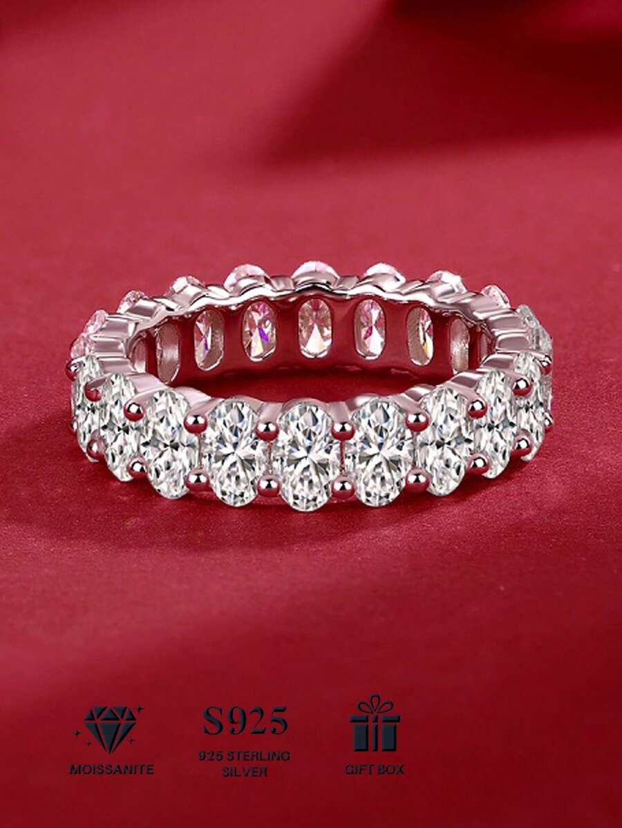 Nhẫn Moissanite bạc 925 cao cấp dành cho nữ, không gây dị ứng, thích hợp làm nhẫn đính hôn/cưới, quà tặng ngày Valentine/sinh nhật, hộp quà chống oxy hóa.