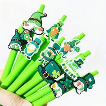 20支/套 圣帕特里克节四叶草主题圆珠笔，0.5毫米绿色凝胶墨水笔，笔身印有可爱的四叶草图案，适合作为派对礼物、学校用品、办公用品和家居用品。 - 黑色 - 查看 2