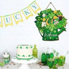 1件圣帕特里克节欢迎门牌，幸运悬挂装饰，圣帕特里克节木质牌匾，爱尔兰门饰，幸运三叶草门挂，适合春季装饰、节日派对装饰和家居装饰 - 彩色 - 查看 6