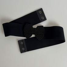 1条女士黑色珍珠蝴蝶结弹力腰带，百搭连衣裙、衬衫，优雅舒适，四季皆宜。 - 黑色 - 查看 6