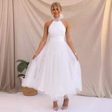 Comfortable Casual Cotton Linen Lace-Up Midi Skirt - 白色 - 查看 4