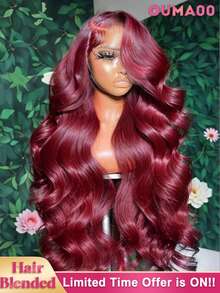 13x6/13x4高清透明蕾丝前假发，真人发混纺，自然波浪卷，34英寸 - 200%高密度预拔毛无胶前假发，无需胶水，即戴即用，外观自然 - SBUG/99J - 查看 2