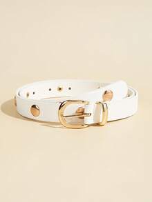 1条女士休闲复古腰带，波西米亚风腰带，女士腰带，西部风腰带，女士腰带，Y2K街头朋克极简金色铆钉白色腰带，适合派对、音乐节、日常通勤、节日礼物 - 白色 - 查看 2