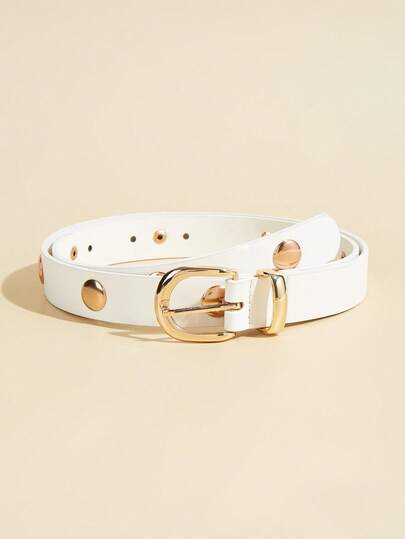 1条女士休闲复古腰带，波西米亚风腰带，女士腰带，西部风腰带，女士腰带，Y2K街头朋克极简金色铆钉白色腰带，适合派对、音乐节、日常通勤、节日礼物