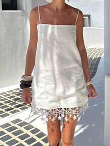 Cotton Summer Breezy Vacation Beach Slip Dress, Suitable For Party & Date - White - View 6