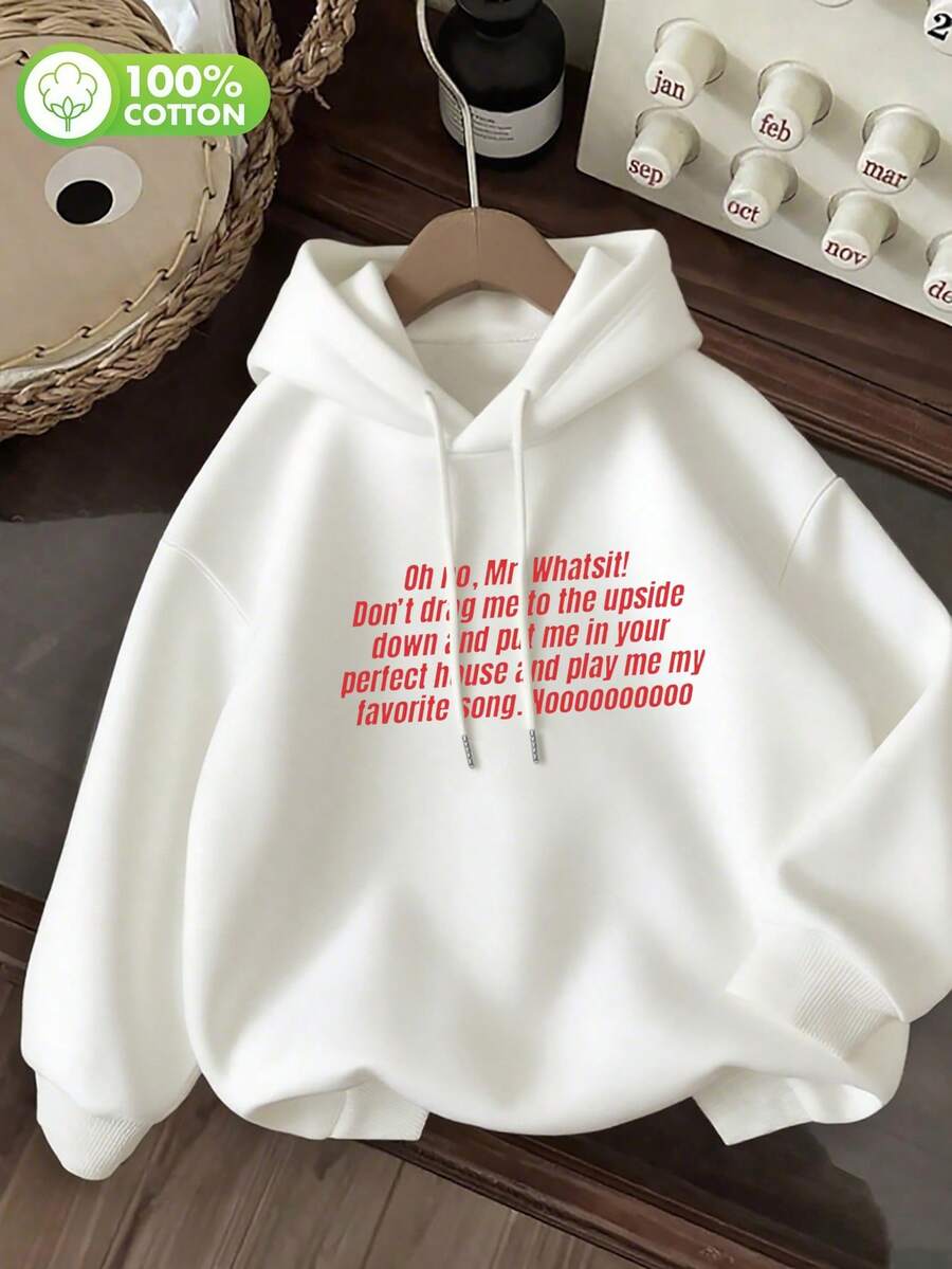 Sudadera con capucha y cordón para mujer, con estampado gráfico de cita de película - Blanco - Ver 1