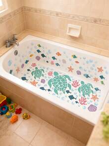 2张海龟及海洋生物浴缸贴纸，防滑乙烯基材质，防水防潮，自粘可移除，海洋生物图案，为浴室增添乐趣 - 彩色 - 查看 4