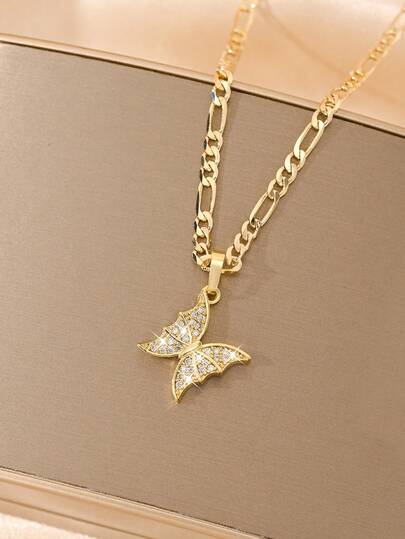 1pc Copper Material Elegant Cartoon Enamel-Like Butterfly Pendant Necklace, Suitable For Girls/Boys/Family/Friends, Multifunctional, Luxury, Party, Banquet, Holiday, Christmas, Thanksgiving, Halloween, Gift