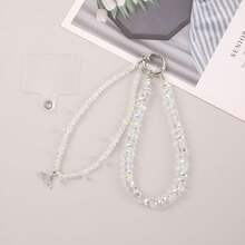 1pc Luxury Crystal Glitter Fish Tail Beaded Charm, Fashionable Phone Strap, Bag Pendant, Delicate Girl Style Double Chain Design, Transparent Clip, Suitable For All Phone Models, Earphones, Bags - Multicolor - View 4