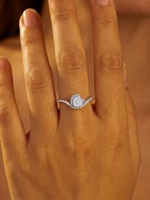 1pc S925 Sterling Silver Cubic Zirconia V-Shaped Semi-Circle Heart Ring, Exquisite & Unique, Jewelry Gift For Ladies To Attend Balls, Gatherings And Parties - V-shaped Micro-inlay Semi-circle - View 8