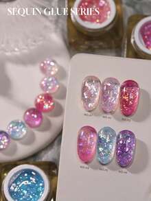 2026新款15ml容量情人节礼物夏季梦幻婚纱云锦碎钻超亮细闪糖果冰透明不规则闪粉玻璃纸凝胶指甲油，季节星光闪粉持久亮泽美甲 - 彩色 - 查看 6