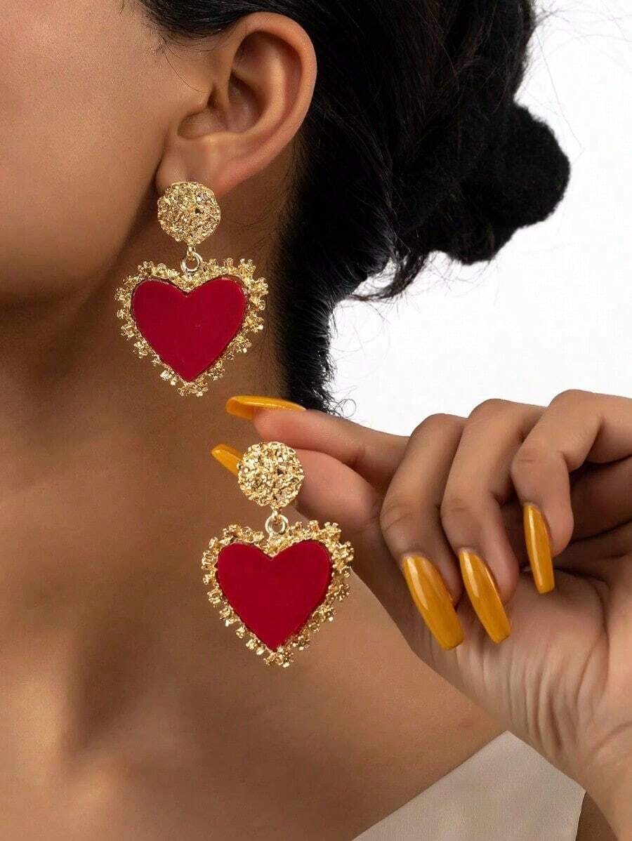 Valentines Earrings 1 Pair Acrylic Romantic Valentine's Day Colorful Sequin Red Heart Design Earrings, Perfect Gift For Ladies On Dates Valentines,Mom,Mother,Mother's Day,Gift Detail Heart Drop Earrings Valentines - Đỏ - Xem 1