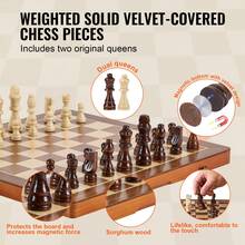 Magnetic Wooden Chess Set, 15 Inch 2-IN-1 Chess Checkers Game Set, Folding Chess Board Games For Gift, 2 Queens Portable Travel Gift Chess Set For Tournament Professional Beginner - màu nâu - Xem 5