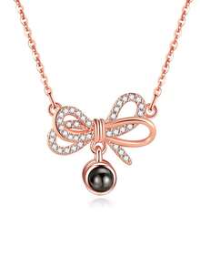 1pc Customized Nano Projection Bow Tie Necklace, Minimalist Necklace, Personalized Custom Photo Necklace, Cute & Unique, Customized Exclusive Necklace, Suitable For Anniversary/Birthday/Graduation/Prom/Party - Multicolor - View 9