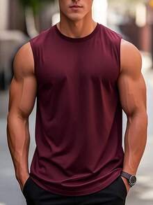 Men's Summer Casual Sleeveless Round Neck Tank Top - Burgundy - View 3