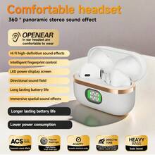 NEW SENYANG 森阳新款真无线蓝牙半入耳式耳机 - HiFi 立体声，杜比音效，TWS 真无线连接，触控操作，背光显示，适用于安卓和苹果手机，白色和金色设计，USB-C 充电，情人节礼物之选 - 均碼 - 查看 2