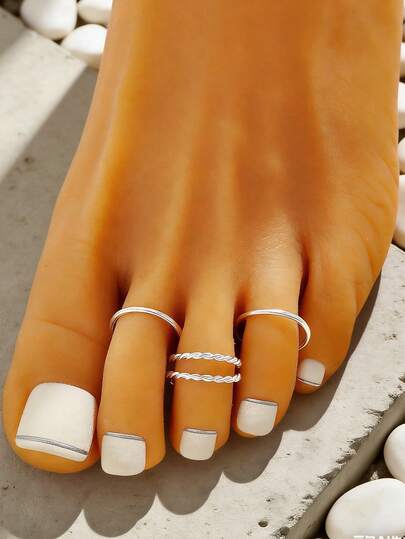 Conjunto de 4 anéis de dedo do pé dourados em estilo minimalista com design cruzado, acessórios personalizados e modernos, perfeitos para mulheres e meninas, ideais para praia, festas, encontros e uso diário.