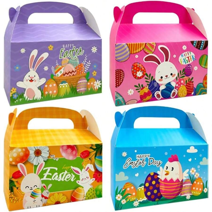 20/10pcs/4pcs Optional Easter Themed Gift Packaging Paper Box Set With Window Rabbit Egg Design, Party Favor Small Gifts, Paper Material With Handle, Includes Easter Card And String, Holiday Party Gift Packaging Box, Birthday Party, Baby Shower, School - Multicolor - View 1