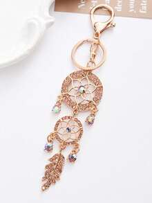 1pc Car Key Chain, Car Interior Decor, Suitable As Valentine's Day Gift, New Dreamcatcher Design With Rhinestones And Hollow Feather, Metal Small Gift, (2 Clasp Styles Randomly Sent) - A - View 14