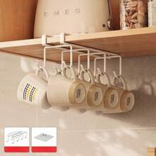 1pc Wall Mounted Cup Holder | Metal Art Wall Mounted Mug Storage Rack With Hooks, Under Cabinet Coffee/Tea Cup Drying Rack, Modern Style - Multicolor - View 2