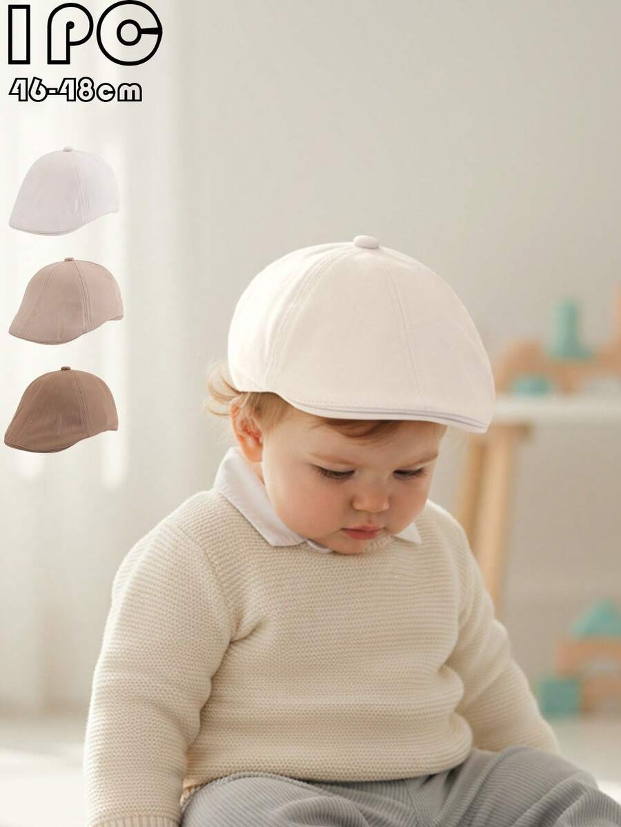 1顶幼儿纯色休闲百搭装饰贝雷帽,适合春夏日常室内外穿着 - 純色 - 查看 1