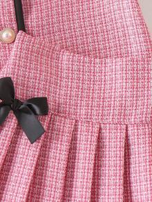 2pcs/Set Girls Elegant Bowknot Round Neck Short Sleeve Jacket And Skirt Set, Summer - Pink - View 7