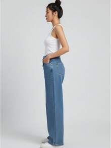 Women Jeans - 中等水洗藍 - 查看 3