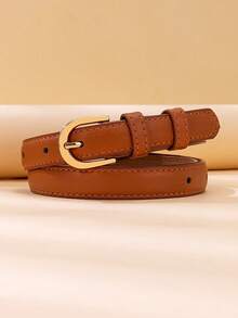 A Solid-Colored Adjustable Buckle Belt With A Belt Punch, Suitable For Summer, Autumn School Days, Parties, Festivals, And Other Occasions - Camel - View 6