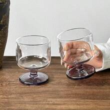 两只紫色高脚玻璃杯，高端艺术玻璃器皿，可清洗，完美杯型，香槟鸡尾酒杯，饮料杯，非常适合盛装饮用水和各种饮品 - 紫色 - 查看 5