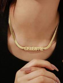 1pc Custom Text Hand Necklace, Personalized Welded Letter Snake Necklace, Imple And Fashionable Necklace Made Of 18k Gold Plated Stainless Steel Jewelry, Mother's Day Gift, Matched With Exquisite High-End Gift Box - Multicolor - View 2