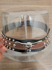 Mũ cao bồi unisex bằng polyester in hình bò sữa - đính đinh tán da và trang trí đầu lâu bò, thích hợp cho cưỡi ngựa, du lịch ngoài trời, tiệc cao bồi và sử dụng hàng ngày. - Mũ bò trắng hình tam giác - Xem 15