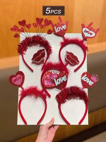 1/2/5件装女士发箍，时尚有趣，可爱，情人节发饰，红色心形，“LOVE”字母，圣诞节发箍，适合节日派对和正式场合，女士发饰，女士珠宝，送给她的礼物，发带，发箍，情人节缪斯头饰 - 紅色 - 查看 3