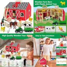 SIMPLIPLAY Farm Animal Toys With Portable Wooden Barn For Kids 3+ Years Old, 10 PCS Farm Animals Figures For Boys, Girls, Animal Lovers, Gift For Kids Toddlers, Improve Fine Motor Skills(Large) - Multicolor - View 1