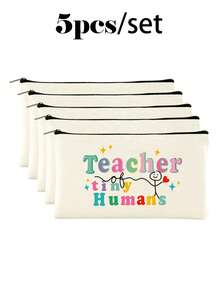 10/5/4/2pcs/1pc/Set Teacher Themed Canvas Tote Bag, Shopping Bag, Zipper Pouch, Appreciation Card, Apple Keychain Canvas Gift Set, Suitable For Back To School, Graduation, Teacher's Day, Multi-Purpose Shopping Bag, Book Bag, Stationery Pouch Set, Portable For SPA, Party, Gym, Travel, Cosmetic Organizer - Beige - View 54
