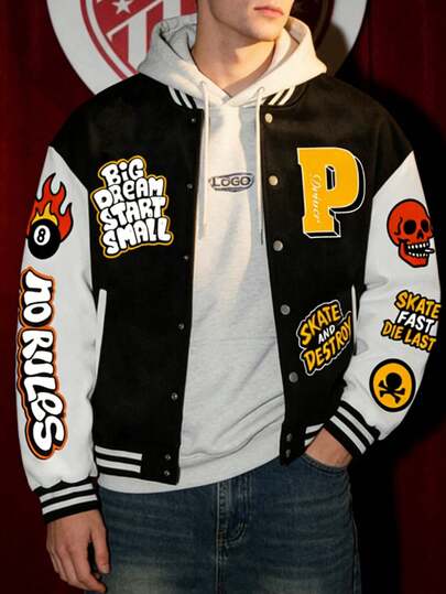 Casual baseballjack voor heren met print, varsityjack, cadeau voor je vriend, unisex, lente/herfst