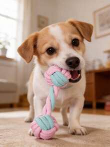 2pcs/Set Pink & Green Dog Braided Rope Ball Toys, Handmade Colorful Woven Rope Toys, Double Loop Tug Of War Toys For Small/Medium Dogs, Chew Toys For Dental Care - Multicolor - View 1