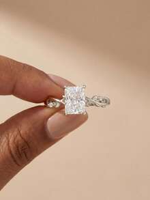 1pc 925 Sterling Silver Luxury Rectangular 2ct Cubic Zirconia Ring, Women's Vintage Party Birthday Ring, Fashion Jewelry Gift - 枝蔓長方 - 查看 2